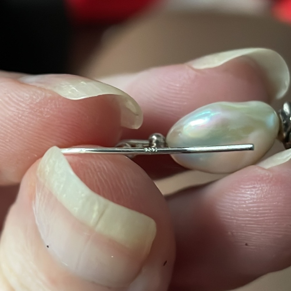 Freshwater pearl baroque teardrop stone sterling silver 925 earrings - Picture 16 of 16